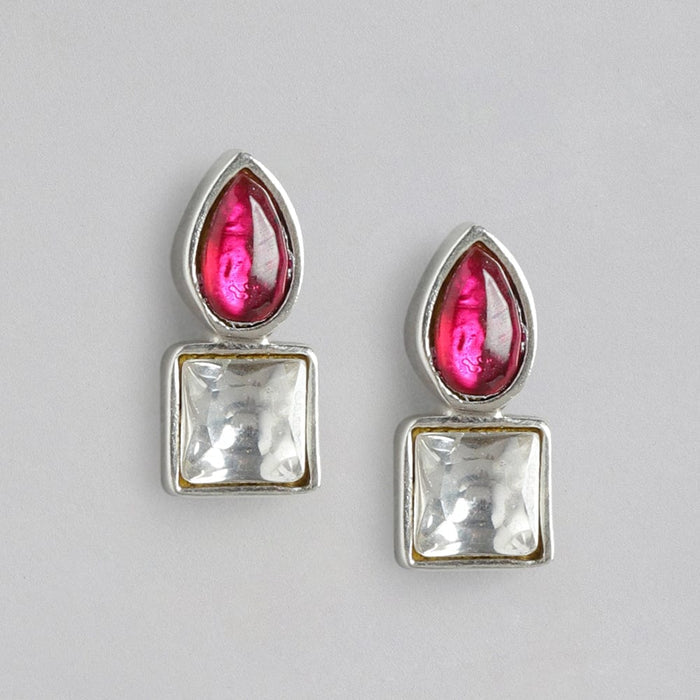 92.5 Silver Cubic red Drop Stud Earrings