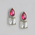 92.5 Silver Cubic red Drop Stud Earrings