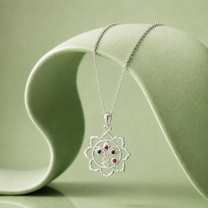 92.5 Silver Durga Maa Lotus Pendant