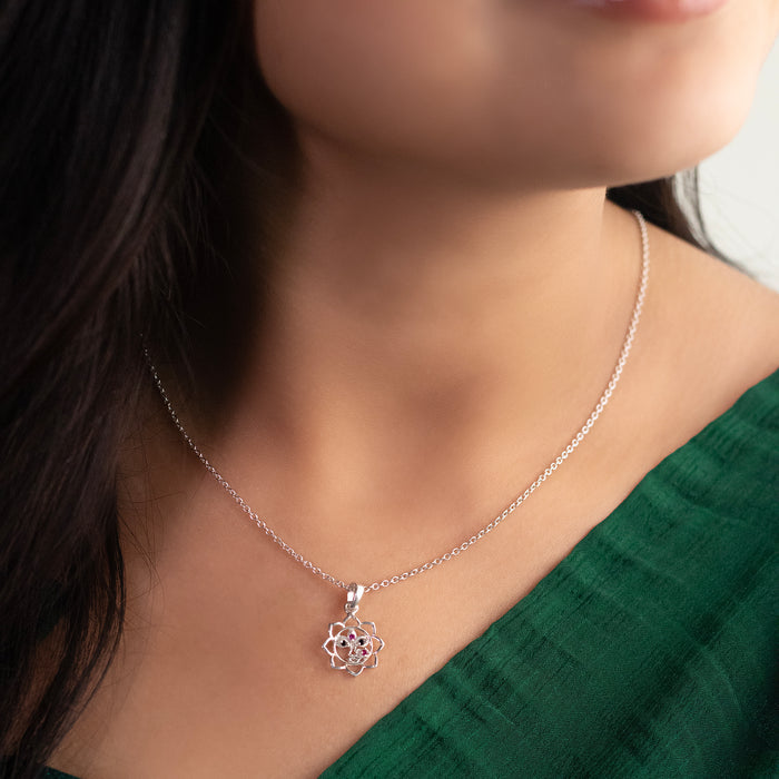 92.5 Silver Durga Maa Lotus Pendant