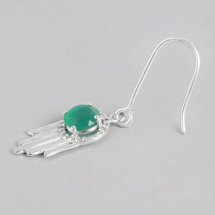 92.5 Silver Green Hamsa Earrings