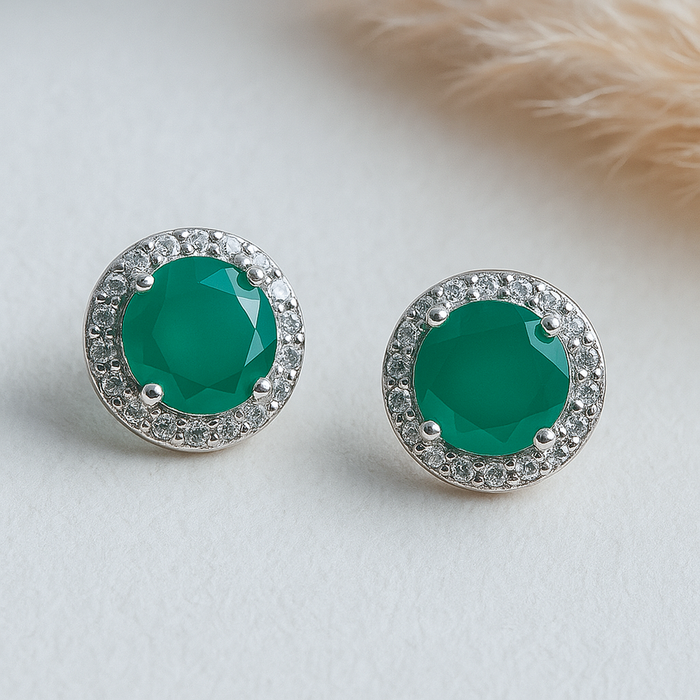 92.5 Silver Green Onyx stud Earrings
