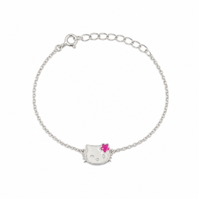 925 Silver Kids Kitty in White Enamel Bracelet