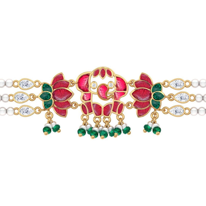 925 Silver Kundan Elephant with Lotus Choker Necklace (Gold Plating)
