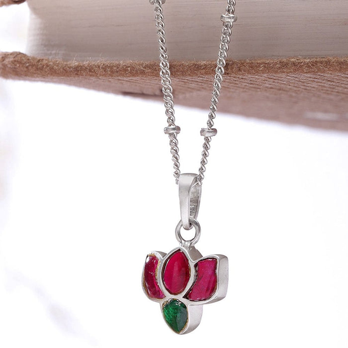 92.5 Silver Kundan Lotus Necklace