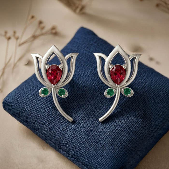 92.5 Silver Lotus Leaf Studs