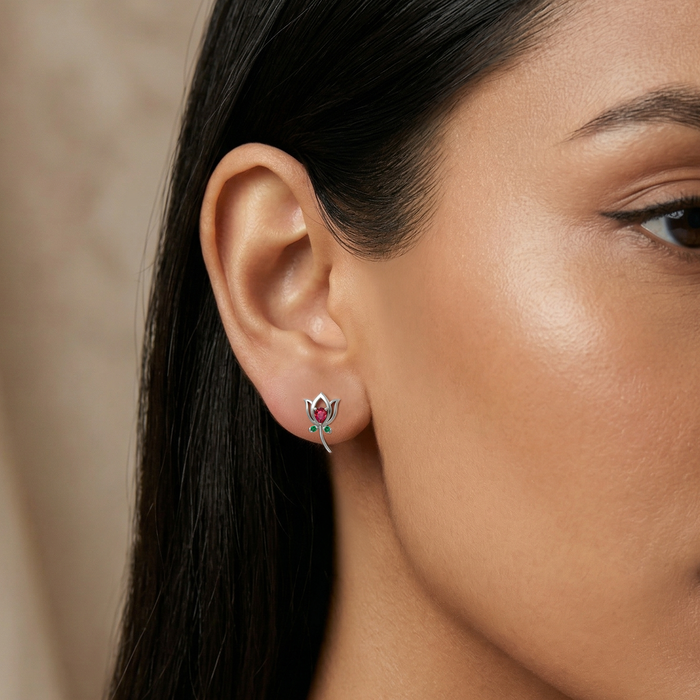 92.5 Silver Lotus Leaf Studs