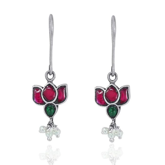 92.5 Silver Lotus Oxidize Earring