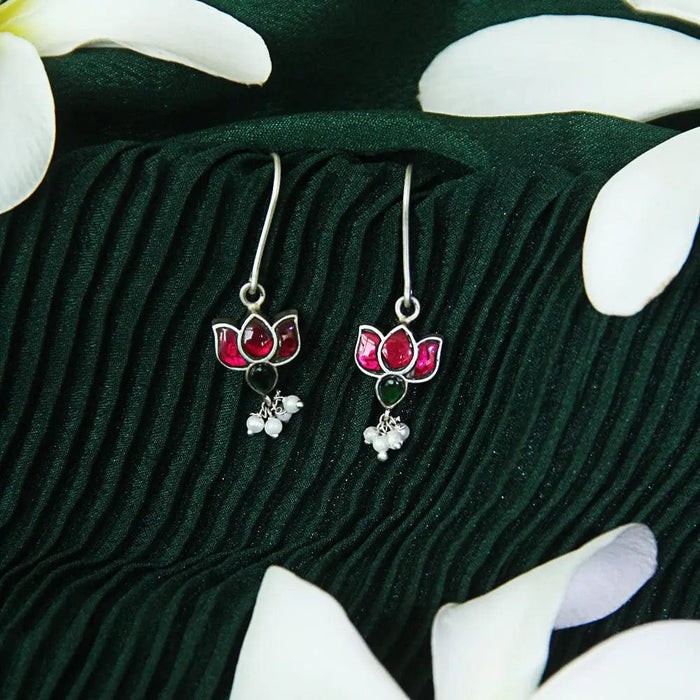 92.5 Silver Lotus Oxidize Earring