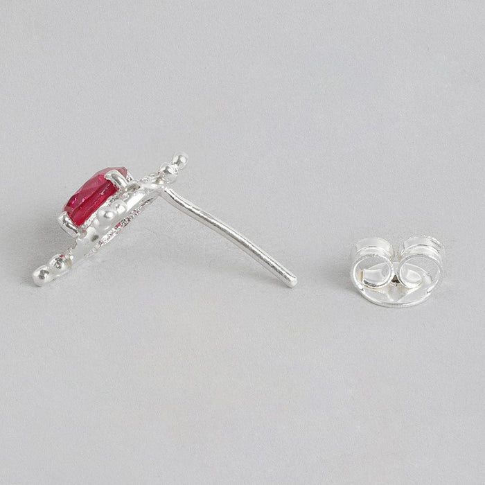 92.5 Silver Red Kundan Chakra Stud Earrings