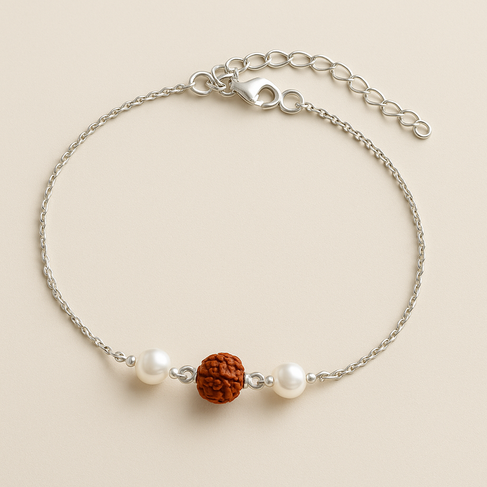 92.5 Silver Rudraksha Bracelet with pearl