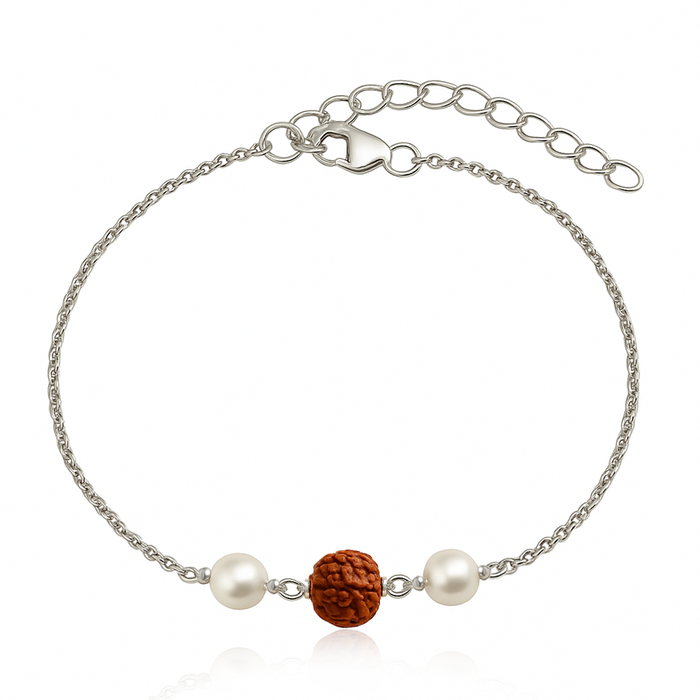 92.5 Silver Rudraksha Bracelet with pearl