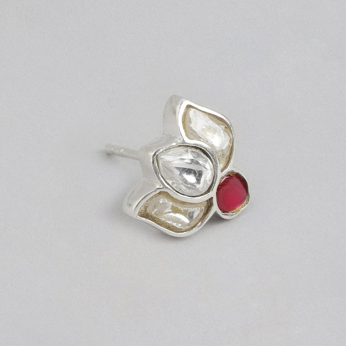 92.5 Silver White Kundan Sacred Stud Earrings