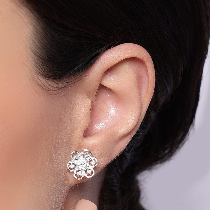 92.5 silver zircon flower earring