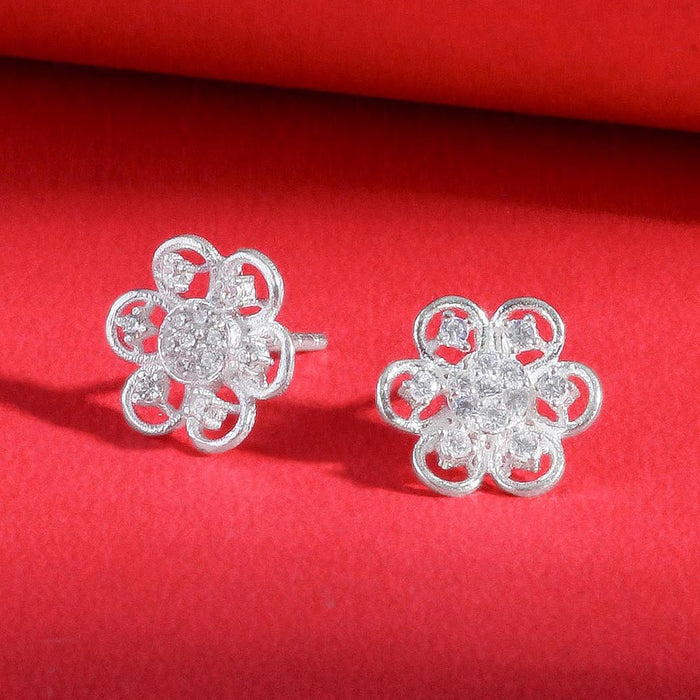 92.5 silver zircon flower earring