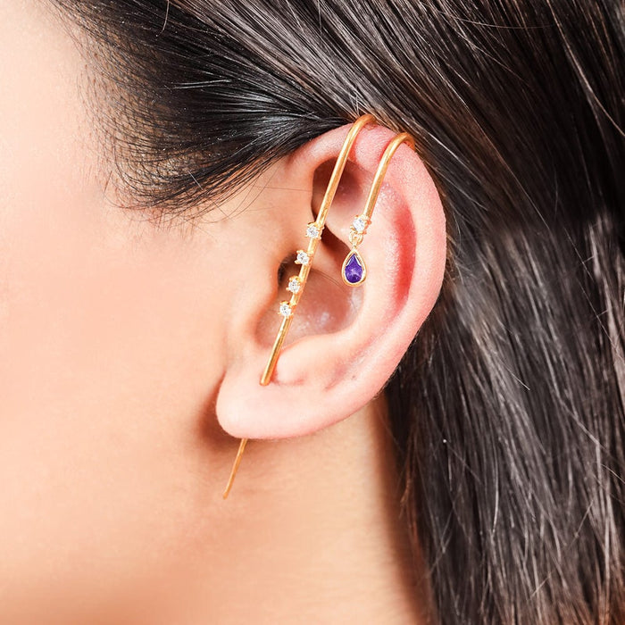 925 Sterling Silver Amethyst Earcuff