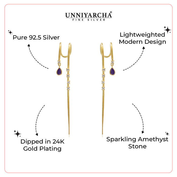 925 Sterling Silver Amethyst Earcuff