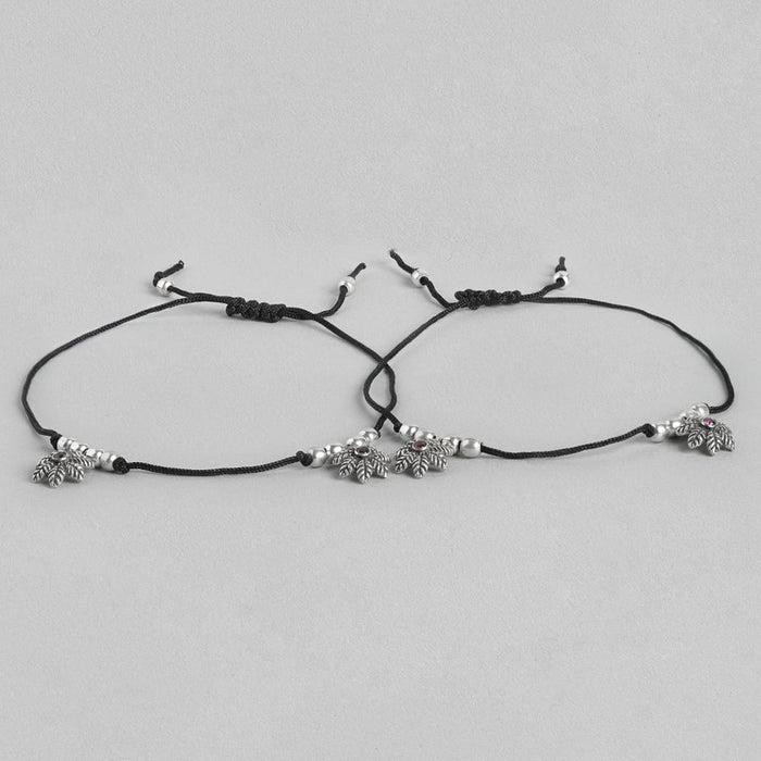 92.5 Sterling Silver Black thread flower Anklet