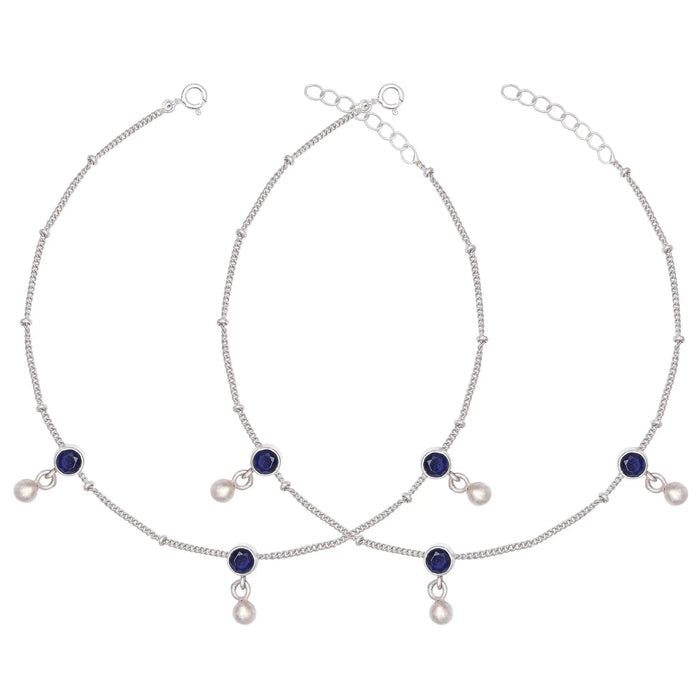 92.5 Sterling Silver Blue Zircon Anklet