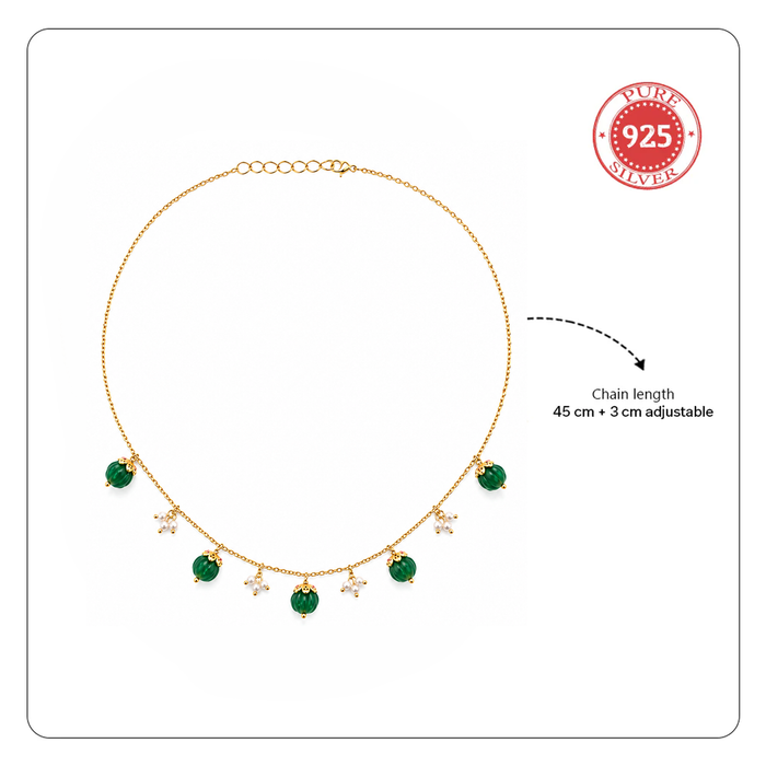 925 Sterling Silver Delicate Mellon Bead with Pink Zircon Cap Necklace (Gold Plating)