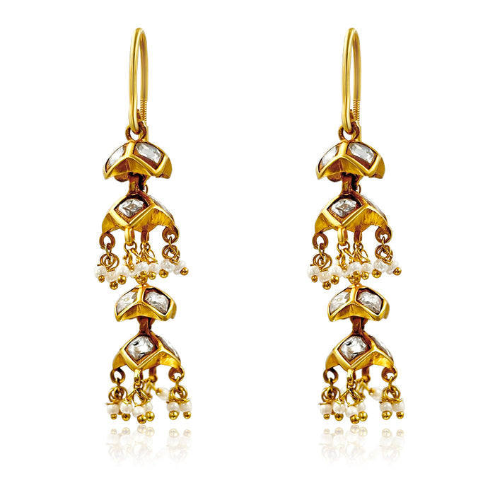 92.5 Sterling Silver Double Jhumka Sui Dhaga Earrings