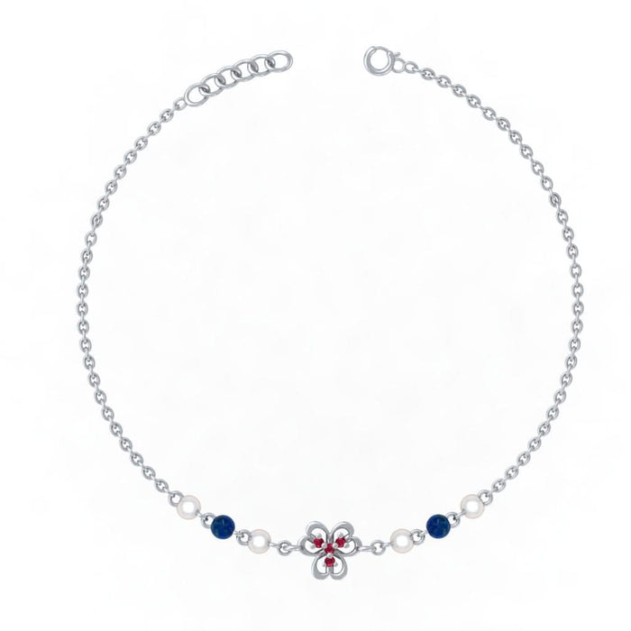 925 Sterling Silver Floral Pearl Anklet