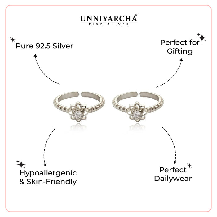 92.5 Sterling Silver Flower Toe Ring