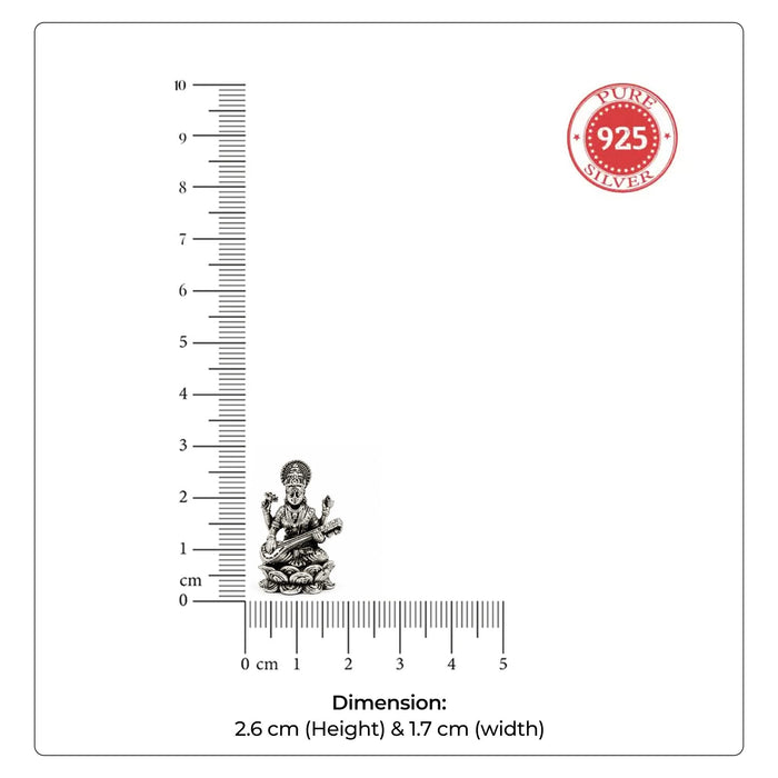 925 Sterling Silver Goddess Saraswati Idol