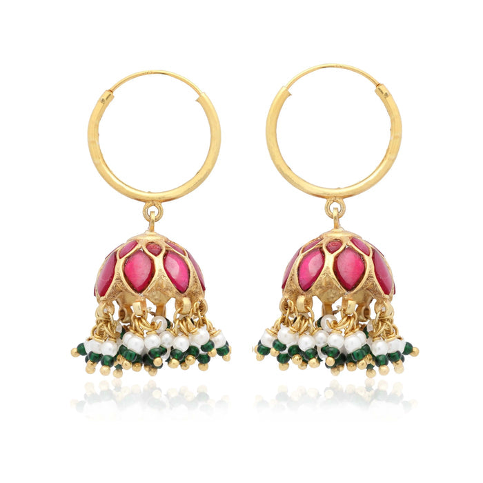 92.5 Sterling Silver graceful Kundan Bali with stone and pearls