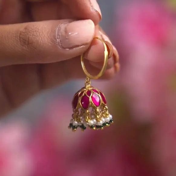 92.5 Sterling Silver graceful Kundan Bali with stone and pearls