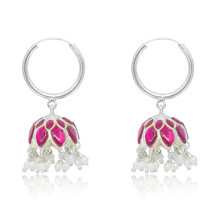 92.5 Sterling Silver graceful Kundan Bali with stone and pearls