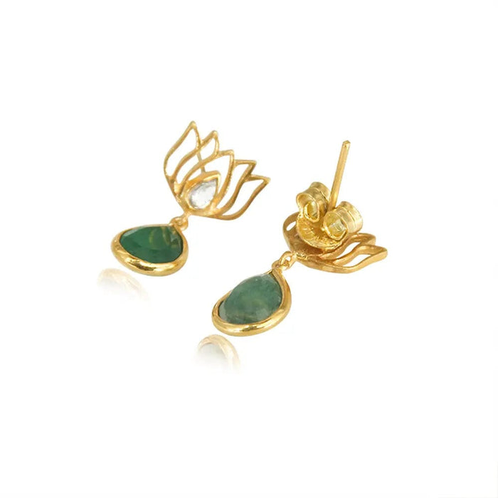 925 Sterling Silver Green Lotus Earring