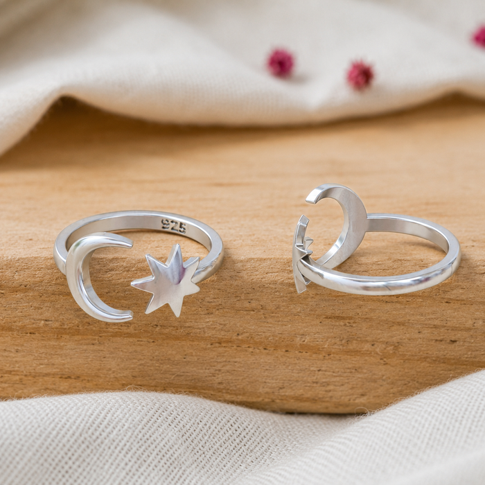 92.5 Sterling Silver Half Moon & Star Combo