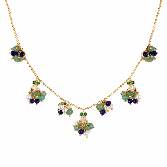925 Sterling Silver Heirloom Delicate Colored Bead Necklace (Gold Plated)