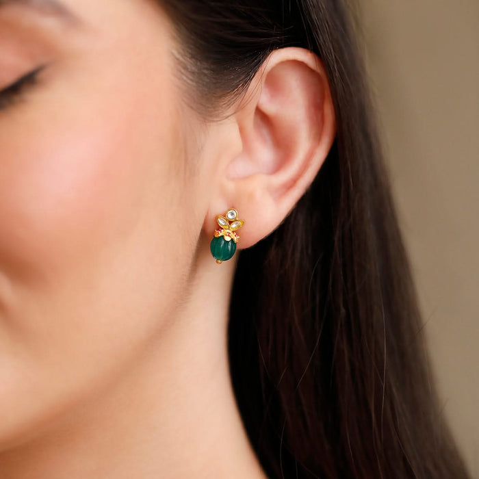 925 Sterling Silver Heirloom Mellon Bead Stud Earrings (Gold Plated)