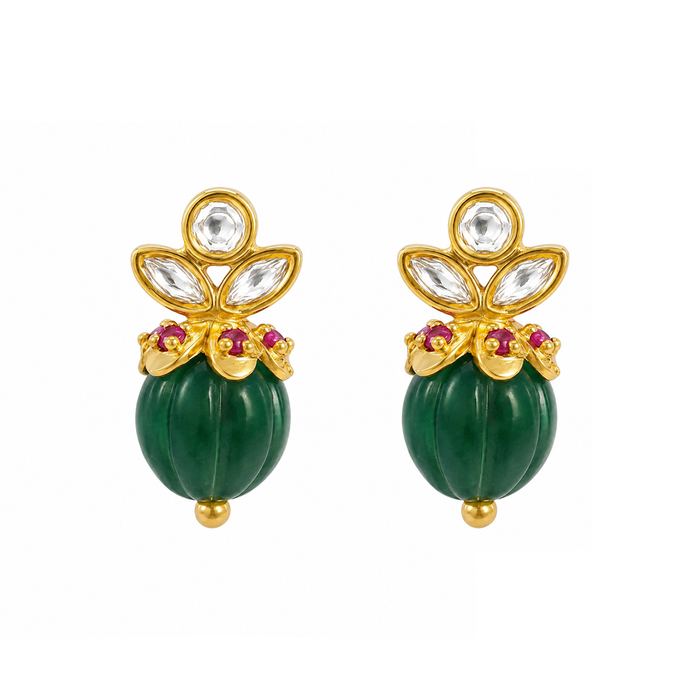925 Sterling Silver Heirloom Mellon Bead Stud Earrings (Gold Plated)