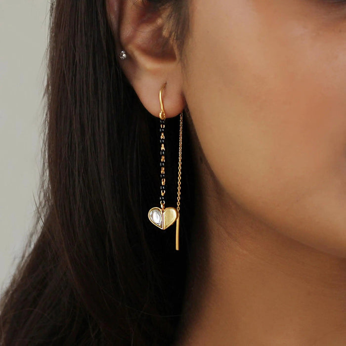 92.5 Sterling Silver Kundan Heart Mangalsutra Earring