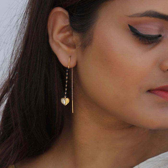 92.5 Sterling Silver Kundan Heart Mangalsutra Earring