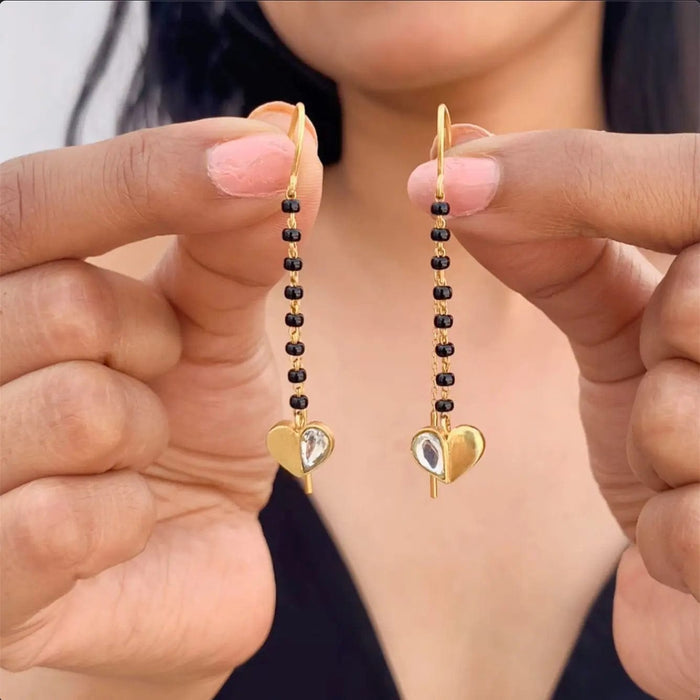 92.5 Sterling Silver Kundan Heart Mangalsutra Earring
