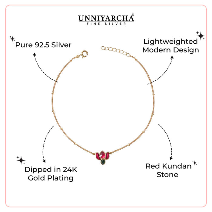 92.5 Sterling Silver Kundan Lotus Anklet - Single