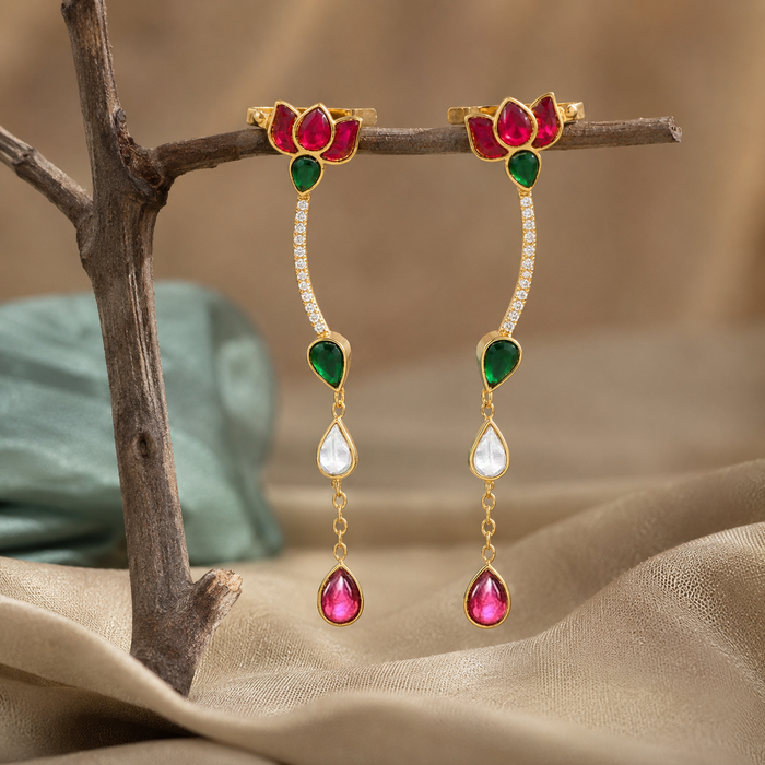 92.5 Sterling Silver Kundan Small Lotus EarCuff