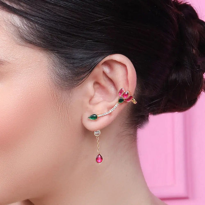 92.5 Sterling Silver Kundan Small Lotus EarCuff