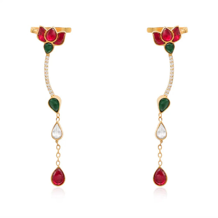 92.5 Sterling Silver Kundan Small Lotus EarCuff