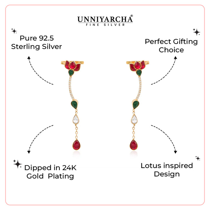 92.5 Sterling Silver Kundan Small Lotus EarCuff