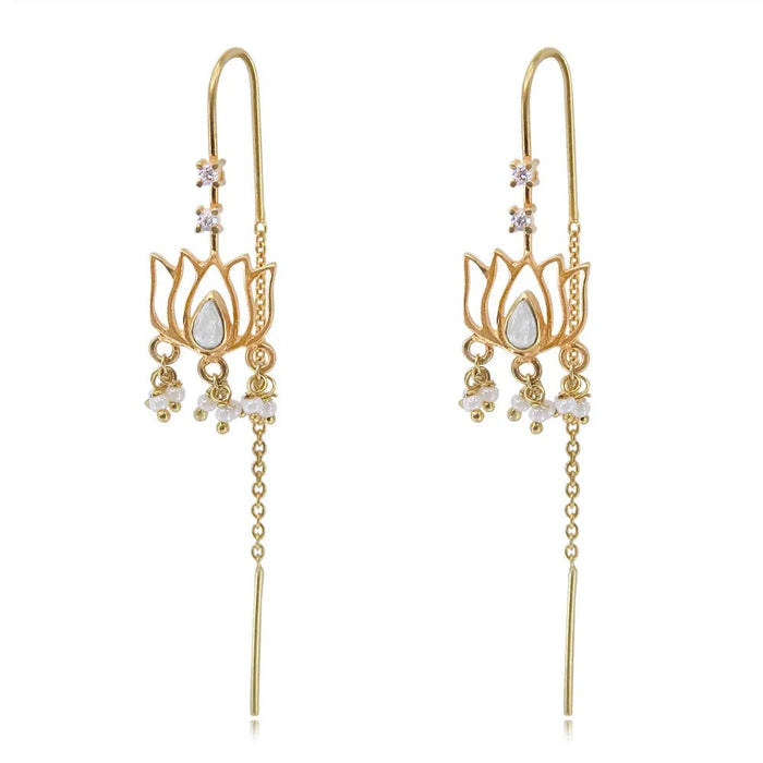 92.5 Sterling Silver Lotus Drop Sui Dhaga Earrings