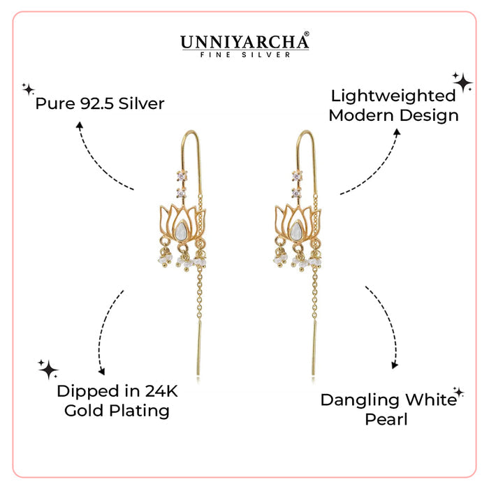 92.5 Sterling Silver Lotus Drop Sui Dhaga Earrings