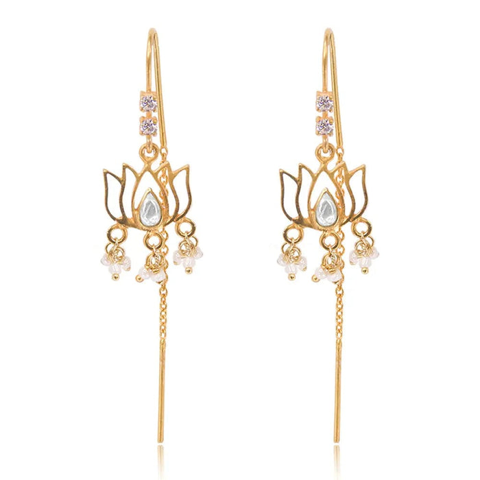 92.5 Sterling Silver Lotus Drop Sui Dhaga Earrings