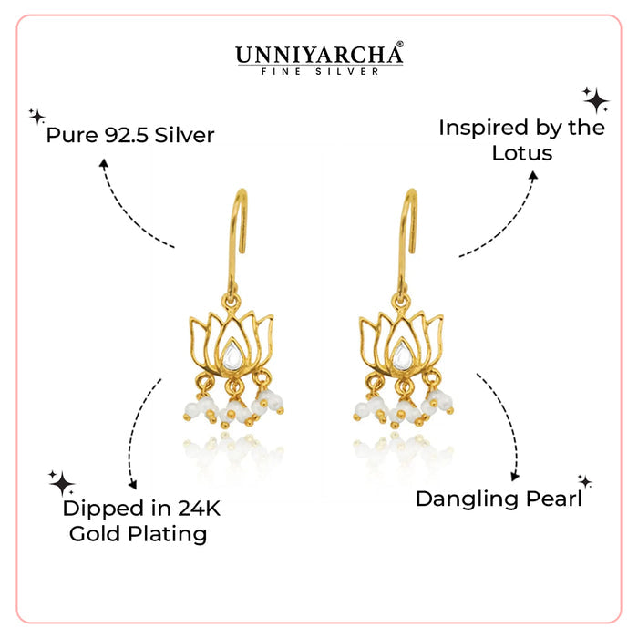 925 Sterling Silver Lotus Gold Plated Earrings