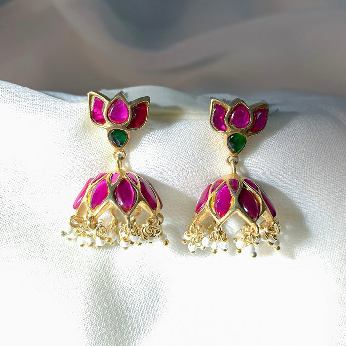 92.5 Sterling Silver Lotus kundan jhumka