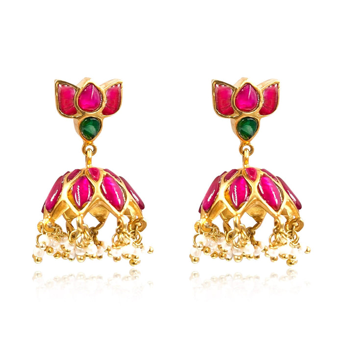 92.5 Sterling Silver Lotus kundan jhumka